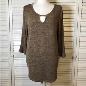 Fig & Blu Brown Black Keyhole Neck Long Sleeve Sweater L